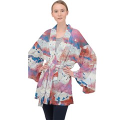 Watercolor Splatter Red/blue Velvet Kimono Robe