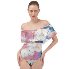 Watercolor Splatter Red/blue Off Shoulder Velour Bodysuit 