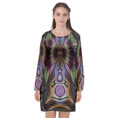 Digital Art Fractal Artwork Long Sleeve Chiffon Shift Dress  by Pakrebo