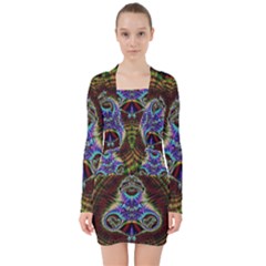 Art Artwork Fractal Digital Art Pattern V-neck Bodycon Long Sleeve Dress by Pakrebo