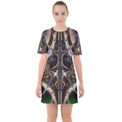 Abstract Art Artwork Fractal Design Sixties Short Sleeve Mini Dress by Pakrebo