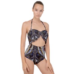 Abstract Art Artwork Fractal Design Scallop Top Cut Out Swimsuit by Pakrebo