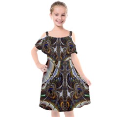 Abstract Art Artwork Fractal Design Kids  Cut Out Shoulders Chiffon Dress