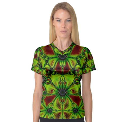 Abstract Art Fractal Artwork V-neck Sport Mesh Tee by Pakrebo