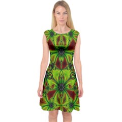 Abstract Art Fractal Artwork Capsleeve Midi Dress by Pakrebo