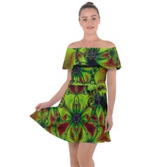 Abstract Art Fractal Artwork Off Shoulder Velour Dress by Pakrebo