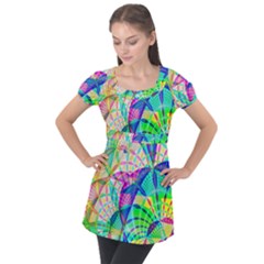 Design Background Concept Fractal Puff Sleeve Tunic Top by Pakrebo