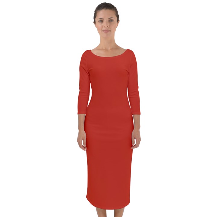 Tomato Red Quarter Sleeve Midi Bodycon Dress