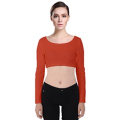 Tomato Red Velvet Long Sleeve Crop Top by blkstudio