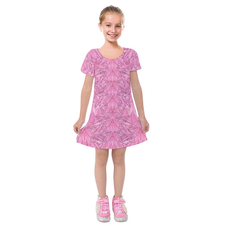 Flowers Decorative Ornate Color Kids  Short Sleeve Velvet Dress