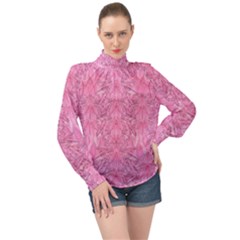 Flowers Decorative Ornate Color High Neck Long Sleeve Chiffon Top