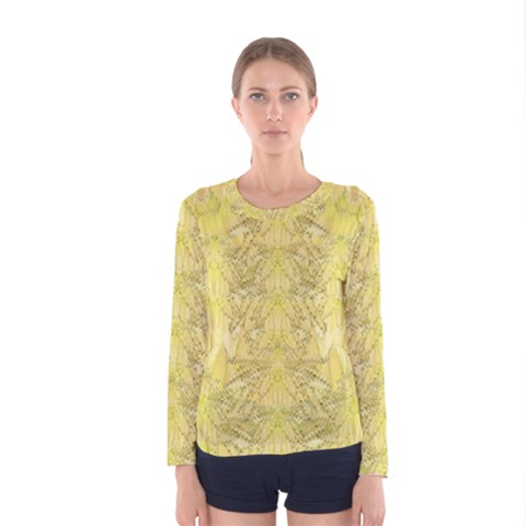 Flowers Decorative Ornate Color Yellow Women s Long Sleeve Tee by pepitasart