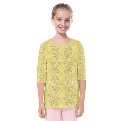 Flowers Decorative Ornate Color Yellow Kids  Quarter Sleeve Raglan Tee by pepitasart