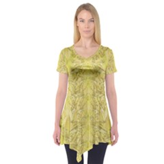 Flowers Decorative Ornate Color Yellow Short Sleeve Tunic  by pepitasart