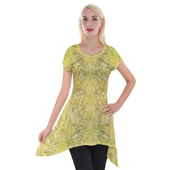 Flowers Decorative Ornate Color Yellow Short Sleeve Side Drop Tunic by pepitasart