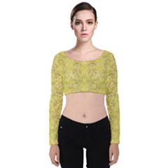 Flowers Decorative Ornate Color Yellow Velvet Long Sleeve Crop Top by pepitasart