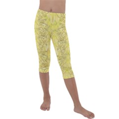 Flowers Decorative Ornate Color Yellow Kids  Lightweight Velour Capri Leggings  by pepitasart