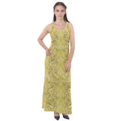 Flowers Decorative Ornate Color Yellow Sleeveless Velour Maxi Dress by pepitasart