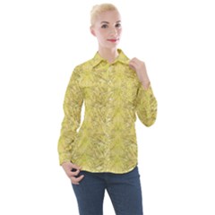 Flowers Decorative Ornate Color Yellow Women s Long Sleeve Pocket Shirt