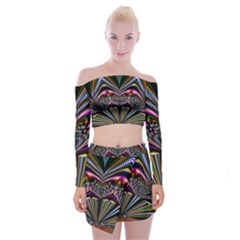 Abstract Art Artwork Fractal Design Off Shoulder Top With Mini Skirt Set by Pakrebo