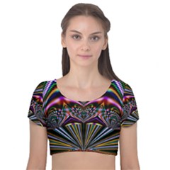 Abstract Art Artwork Fractal Design Velvet Short Sleeve Crop Top  by Pakrebo