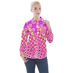 Digital Arts Fractals Futuristic Pink Women s Long Sleeve Pocket Shirt