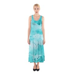 Watercolor Splatter Aqua Sleeveless Maxi Dress