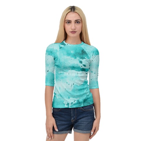 Watercolor Splatter Aqua Quarter Sleeve Raglan Tee by blkstudio