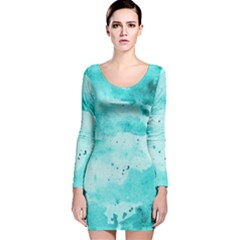 Watercolor Splatter Aqua Long Sleeve Velvet Bodycon Dress by blkstudio