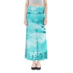 Watercolor Splatter Aqua Full Length Maxi Skirt