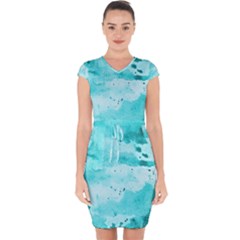 Watercolor Splatter Aqua Capsleeve Drawstring Dress  by blkstudio