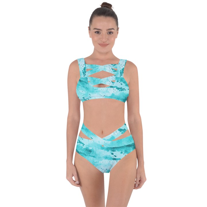 Watercolor Splatter Aqua Bandaged Up Bikini Set 