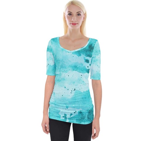 Watercolor Splatter Aqua Wide Neckline Tee by blkstudio