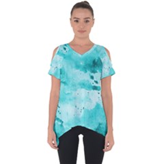 Watercolor Splatter Aqua Cut Out Side Drop Tee by blkstudio