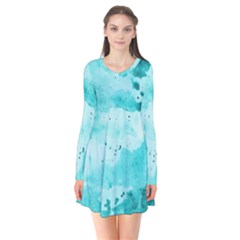 Watercolor Splatter Aqua Long Sleeve V-neck Flare Dress by blkstudio