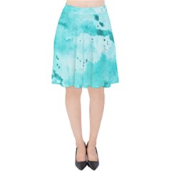 Watercolor Splatter Aqua Velvet High Waist Skirt by blkstudio