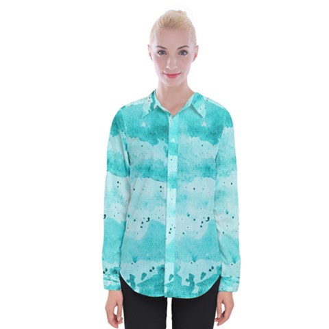 Watercolor Splatter Aqua Womens Long Sleeve Shirt by blkstudio