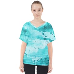 Watercolor Splatter Aqua V-neck Dolman Drape Top