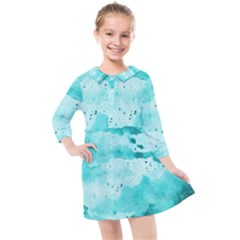 Watercolor Splatter Aqua Kids  Quarter Sleeve Shirt Dress