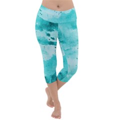 Watercolor Splatter Aqua Lightweight Velour Capri Yoga Leggings