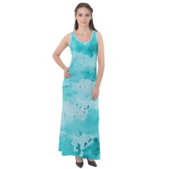 Watercolor Splatter Aqua Sleeveless Velour Maxi Dress