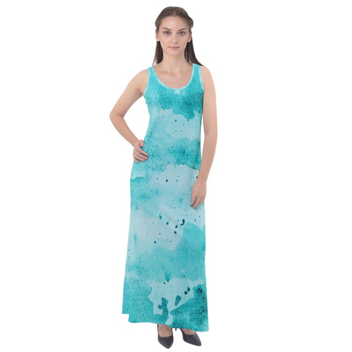 Watercolor Splatter Aqua Sleeveless Velour Maxi Dress