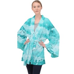 Watercolor Splatter Aqua Velvet Kimono Robe