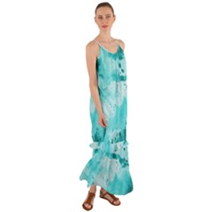 Watercolor Splatter Aqua Cami Maxi Ruffle Chiffon Dress by blkstudio