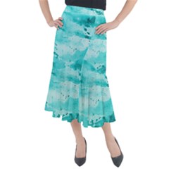 Watercolor Splatter Aqua Midi Mermaid Skirt