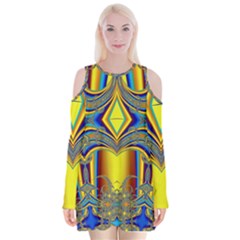 Abstract Art Design Digital Art Velvet Long Sleeve Shoulder Cutout Dress by Pakrebo