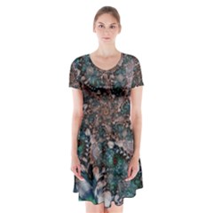 Art Artwork Fractal Digital Art Floral Short Sleeve V-neck Flare Dress by Pakrebo