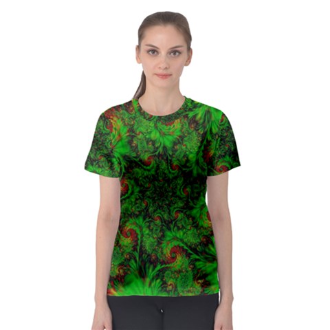 Art Artwork Fractal Digital Art Green Women s Sport Mesh Tee by Pakrebo