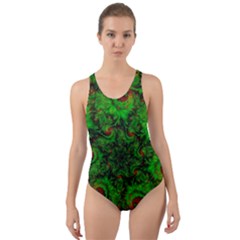 Art Artwork Fractal Digital Art Green Cut-out Back One Piece Swimsuit by Pakrebo