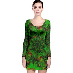 Art Artwork Fractal Digital Art Green Long Sleeve Velvet Bodycon Dress